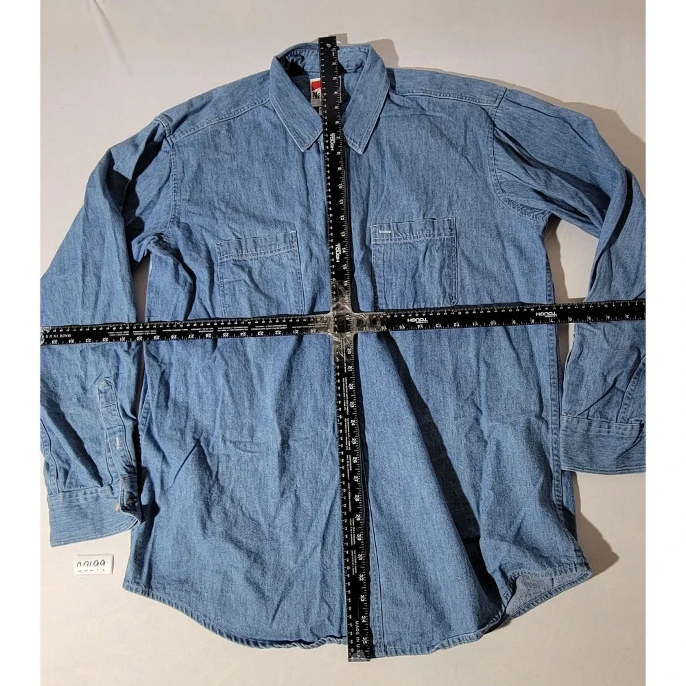 Vintage Marlboro Adventure Team Blue Denim Button Down Shirt Mens XL Made in USA